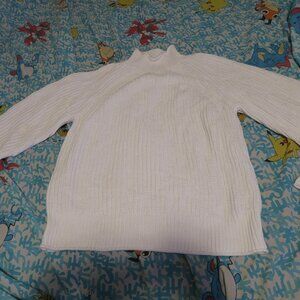 J Crew Womens Relaxed Rollneck Sweater Size XL White BE159 Heavyweight Fisherman